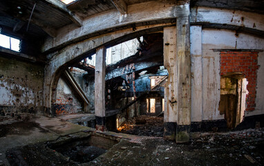 Obraz premium Ruins of an old abandoned cellulose factory, Malczyce, Lower Silesia, Poland