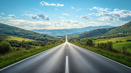 Fototapeta premium Billboard blank on a highway, spring sunny day with clear skies and green landscapes in the background.
