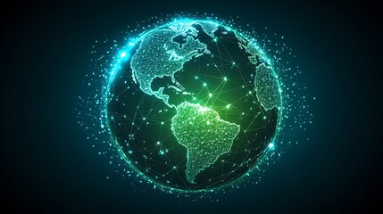 Fototapeta premium Glowing Green Earth Network Digital Art. AI Generated