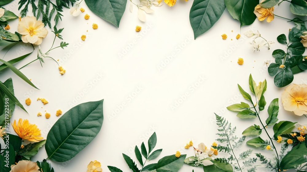 Poster floral frame composition creating negative space on white background