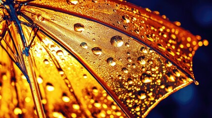 Beautiful Raindrops on a Bright Yellow Umbrella Generative AI