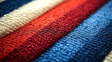 Striped fabric texture rich red blue white hues. AI Generated