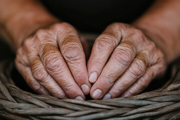 Fototapeta premium An elderly woman's hands, which are wrinkled and calloused