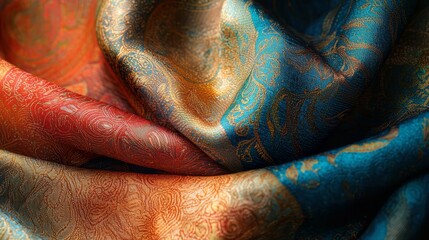 Colorful textile exhibition patterns of pashmina shawls in abstract art