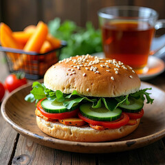 Juicy Burger with Fresh Ingredients and Bold Flavors for a Perfect Tasty Bite