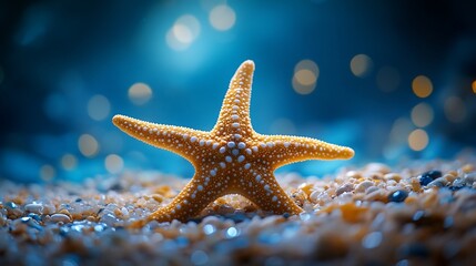 Luminous Starfish on a Sandy Beach at Night