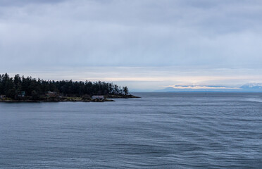 Scenic Coastal View of Gulf Islands with Trees and Ocean