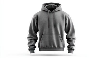 Blank men's grey hoodie sweatshirt with long sleeves and hood, isolated on a white background, perfect for your custom print design mockups.