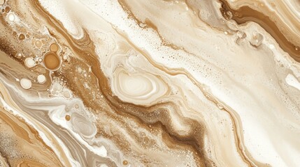 Abstract fluid art with swirling beige and brown hues creating a marble-like effect
