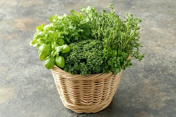 Naklejka premium Fresh Herbs in a Wicker Basket