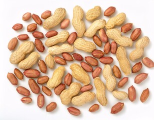 Peanuts Spread Across White Background, Top View Composition