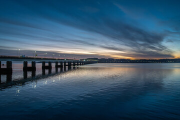 Dundee Scotland waterfront area on a bright winter morning