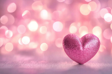 Fototapeta premium Pink glittery heart representing love and affection on valentine's day with copy space