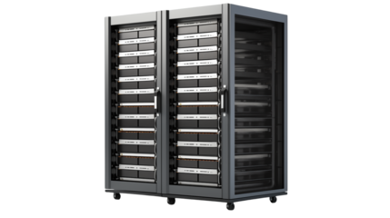 High capacity server rack for data center infrastructure modern technology concept