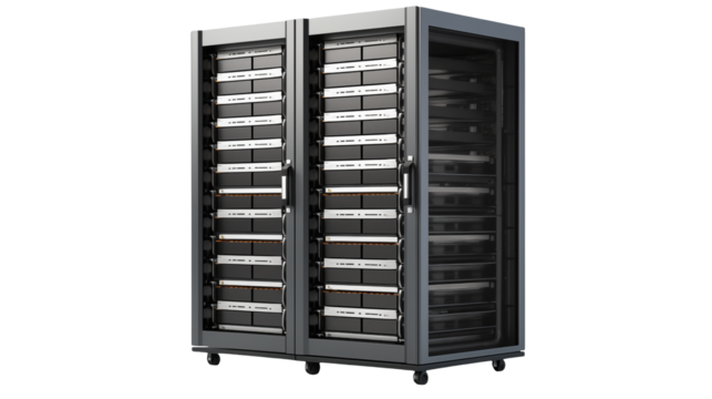 High capacity server rack for data center infrastructure modern technology concept