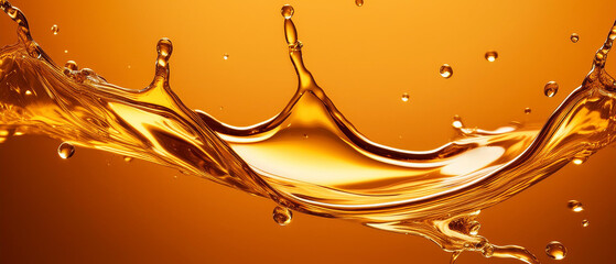 Golden oil splash cut out on orange bacground