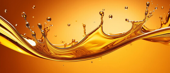 Golden oil splash cut out on orange bacground