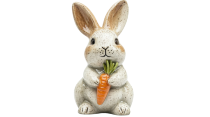 Porcelain bunny holding a carrot on transparent background