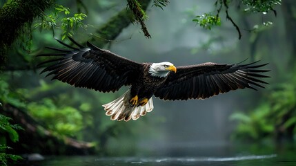 Obraz premium A bird flying in the air with its wings spread wide