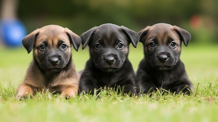 Three Adorable Puppies in the Grass
