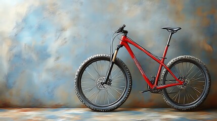 Fototapeta premium Red Mountain Bike Against A Textured Wall