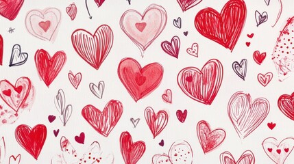 Hand-drawn Valentine's Day heart decorations. Featuring hand-drawn heart decorations for Valentine’s Day. Highlighting artistic and romantic design. Ideal for Valentine’s Day illustrations.