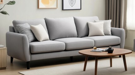 Minimalist Living Room with Soft Grey Sofa and Coffee Table