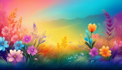 Obraz premium beautiful floral meadow with colorful gradient background