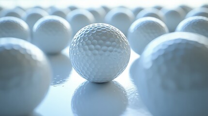 A Close-Up Shot of Many Golf Balls on a Reflective Surface