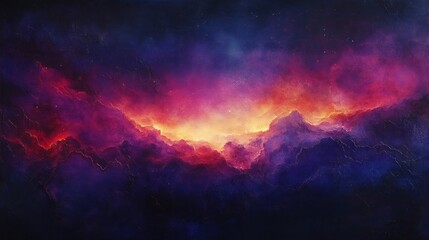 Naklejka premium Vibrant nebula glows intensely purple red hues dramatic cosmic landscape. AI Generated