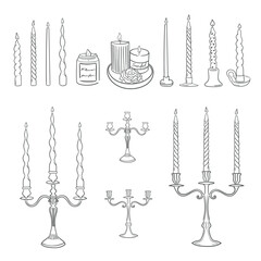 Vector hand drawn candle and candlesticks collecttion on whie background