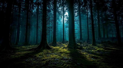 Fototapeta premium Enigmatic Forest: A Mystical Night in the Woods