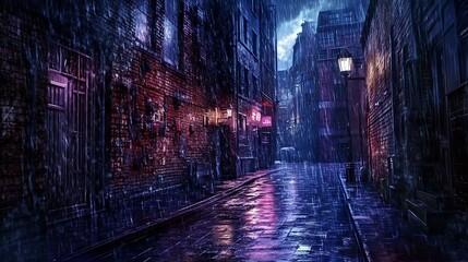 Rainy Night in the City Alley: A Dark and Atmospheric Scene