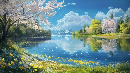 Naklejka premium Spring Serenity by the Lake