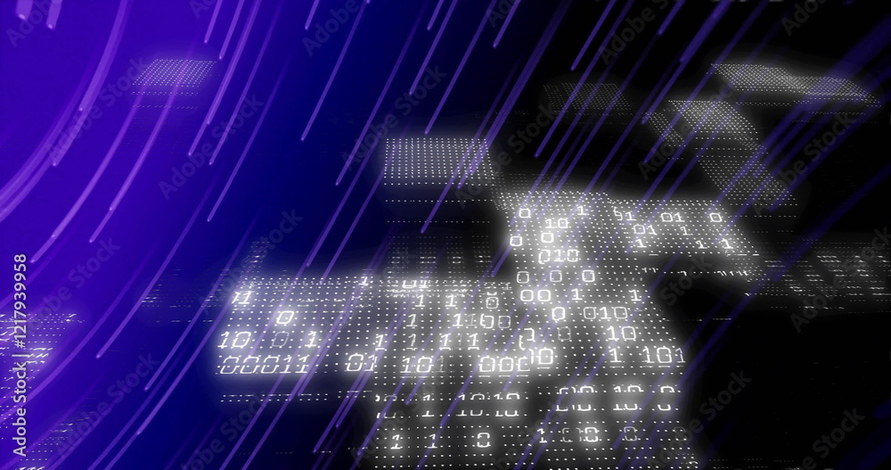 Aufkleber binary code and data processing image over digital grid with purple lines