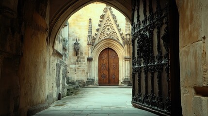 Fototapeta premium Ancient Cathedral Gateway: A Glimpse into History
