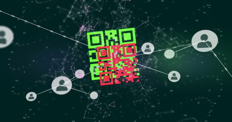 QR code and user icons connected by lines, digital network image