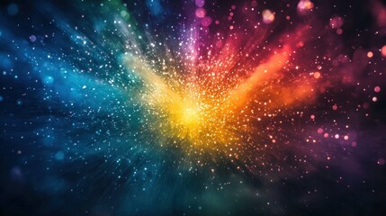 Naklejka premium Vibrant Celestial Explosion of Colorful Sparks and Lights in Cosmic Space Dramatic and dynamic energy burst with shimmering particles glowing galaxy and cosmic universe background