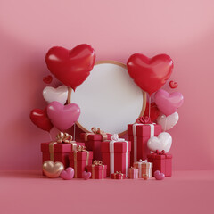 Pink Day Gift Boxes and Heart Balloons