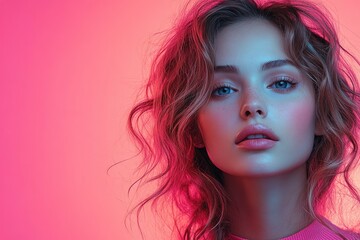 Naklejka premium Promotional flyer design featuring a model with vibrant lighting and expressive features