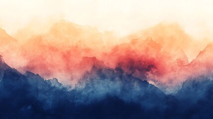 Fototapeta premium Warm sunset hues paint majestic mountain range watercolor landscape. AI Generated