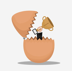 Golden Trophy Breaking Out of an Eggshell New Beginnings and Achievements