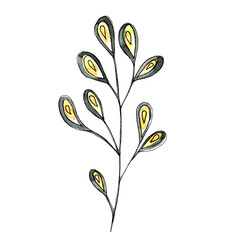 Watercolor simple autumn plant leaf doodle. Orange abstract tree twig stylized botanical drawing. Hand drawn decorative branch element ideal for autumn nature design or decor. 