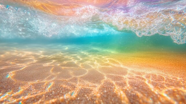 Captivating image of a powerful ocean wave with vibrant sunset hues creating a stunning and mesmerizing natural scene  The water s surface reflects the colorful sky