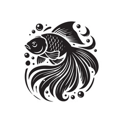 Black Color Goldfish silhouette design Vector Illustration, Solid White Background (6).eps