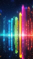 Mesmerizing futuristic cityscape with towering skyscrapers and vibrant neon lights creating a captivating atmosphere in the night  The image showcases a digital architectural