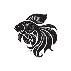 Black Color Goldfish silhouette design Vector Illustration, Solid White Background (11).eps