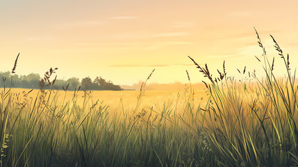 Fototapeta premium Prairie with wild grasses, natural beauty. Vibrant Prairie. Illustration