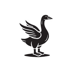 Black Color Goose silhouette design Vector Illustration, Solid White Background (5).eps