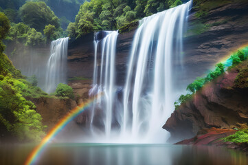 Naklejka premium 滝と雨上がりの虹
